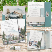 Winter Lodge in de bergen bruiloft uitnodiging