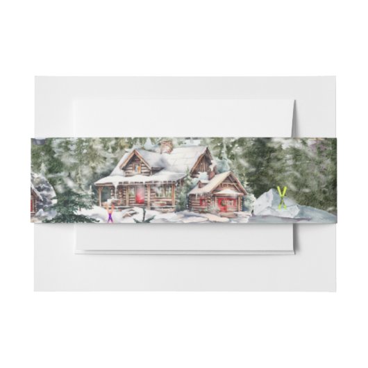 Winter Lodge in de Mountains Belly Band Uitnodigingen Wikkel (Voorkant Voorbeeld)