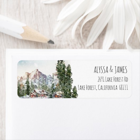 Winter Lodge in the Mountains Adreslabel Etiket (Insitu)