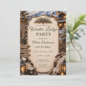 Winter Lodge Zestien Feest Kaart (Staand voorkant)