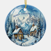 Winter Log Cabin Bergen Pinetrees Keramisch Ornament (Voorkant)