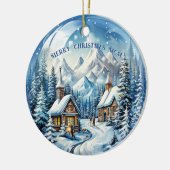 Winter Log Cabin Bergen Pinetrees Keramisch Ornament (Links)