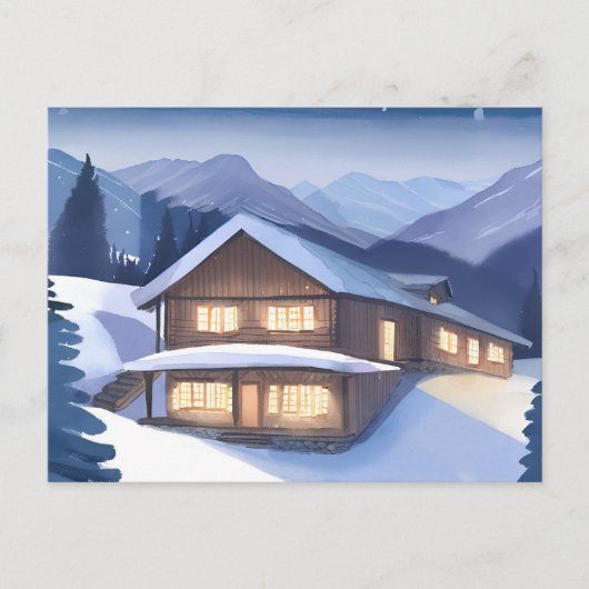 Winter Log Cabin Briefkaart (Voorkant)