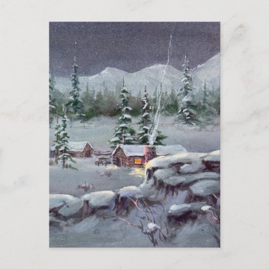 WINTER LOG CABIN DOOR SHARON SHARPE BRIEFKAART (Voorkant)