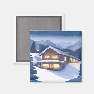 Winter Log Cabin Magneet