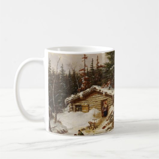 Winter Log House aangepaste tekstkunst mok (Links)