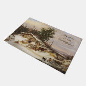 Winter Log House art aangepaste tekst deurmat (Schuin)