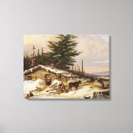 Winter Log House art canvas Afdruk