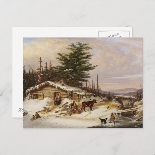 Winter Log House briefkaart (Voorkant / Achterkant)