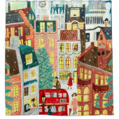 Winter London City sneeuwschildering Kerstmis Douchegordijn (Voorkant)