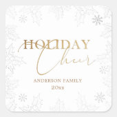 Winter Loof Kerstvreugde Goud Monogram Vierkante Sticker (Voorkant)