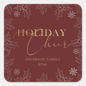 Winter Loof Kerstvreugde Rood en Goud Monogram Vierkante Sticker (Voorkant)