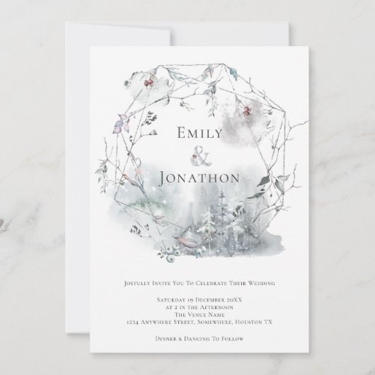 Winter Loof Waterverf Bessen Bruiloft Kaart (Voorkant)