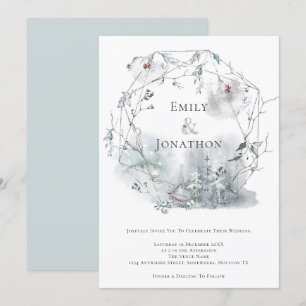 Winter Loof Waterverf Bessen Bruiloft Kaart