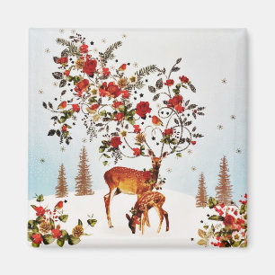 Winter Love Bird kerstboom Waterverf Magneet