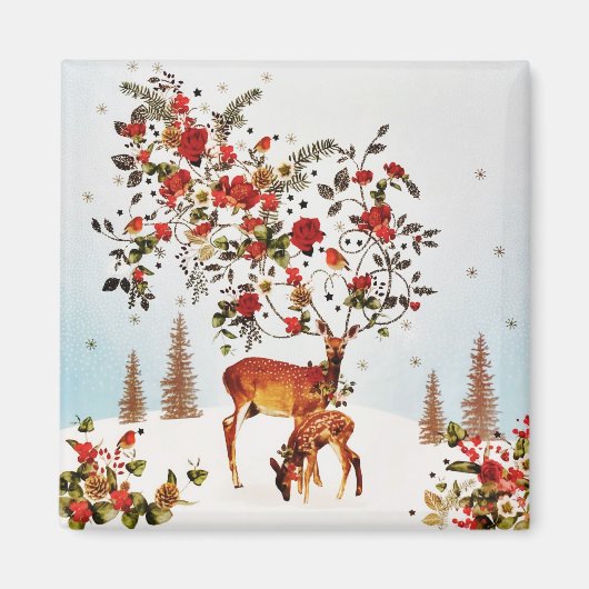 Winter Love Bird kerstboom Waterverf Magneet (Voorkant)