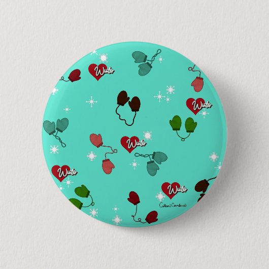 Winter Love Mittens en Snowflake Pattern Ronde Button 5,7 Cm (Voorkant)