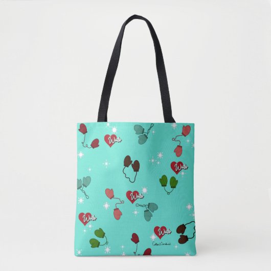 Winter Love Mittens en Snowflake Pattern Tote Bag (Voorkant)