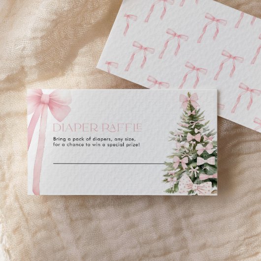 Winter Luier Raffle Kaart Roze Bow Notitiekaartje