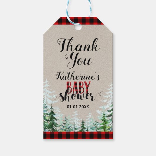 Winter Lumberjack Baby shower Dank u Labels Cadeaulabel (Voorkant)