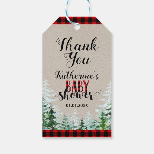 Winter Lumberjack Baby shower Dank u Labels Cadeaulabel (Achterkant)