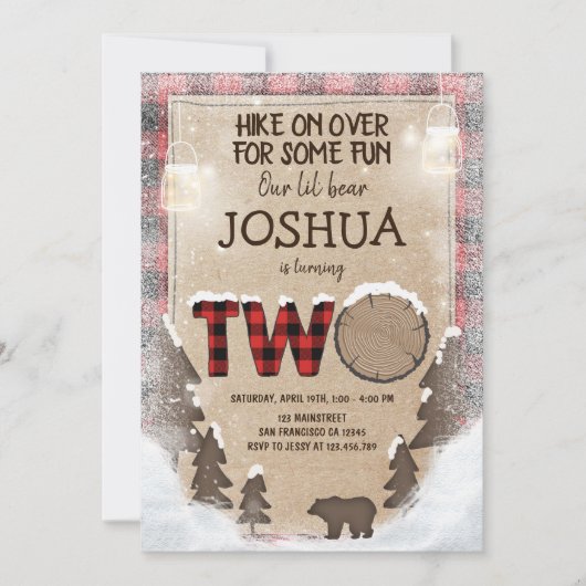 Winter Lumberjack Birthday Invitation Woodland Kaart (Voorkant)