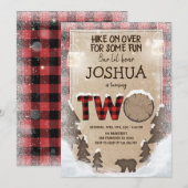 Winter Lumberjack Birthday Invitation Woodland Kaart (Voorkant / Achterkant)