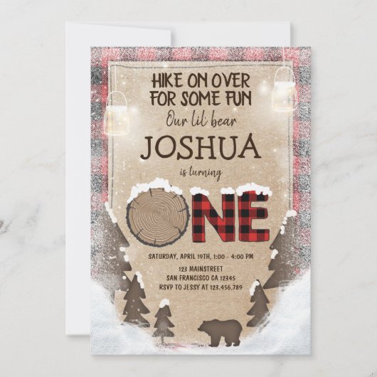 Winter Lumberjack Birthday Invitation Woodland Kaart (Voorkant)