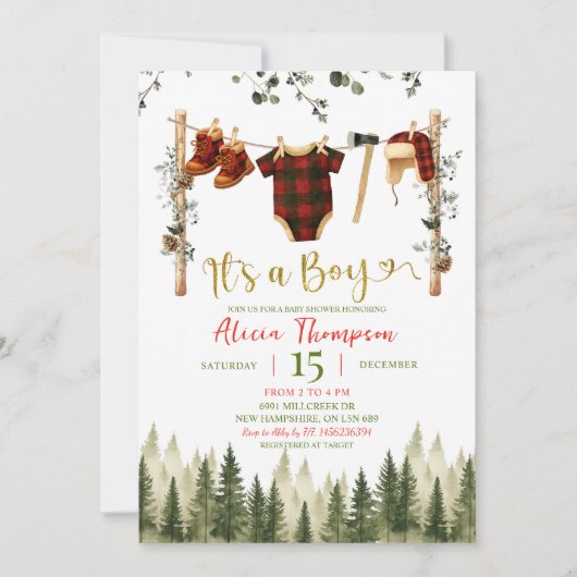 Winter Lumberjack Clothes Boy Baby Shower Kaart (Voorkant)