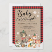Winter Lumberjack Woodland Animals Baby shower Kaart (Voorkant)