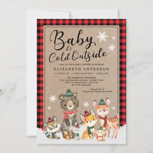 Winter Lumberjack Woodland Animals Baby shower Kaart (Voorkant)