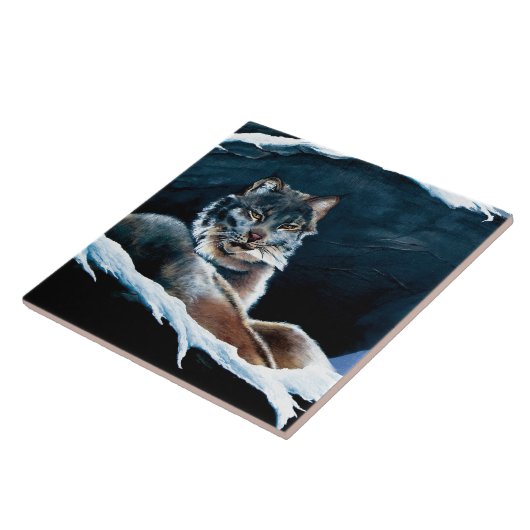 Winter Lynx Mountain Tegeltje (Zijkant)