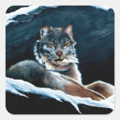 Winter Lynx Mountain Vierkante Sticker (Voorkant)
