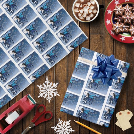 Winter maan fee blauw cadeaupapier
