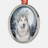 Winter Maan Husky Kerstversiering Metalen Ornament (Links)