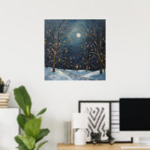 Winter Maanverlichte Bomen Lichten Poster (Thuiskantoor)