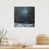 Winter Maanverlichte Bomen Lichten Poster (Keuken)