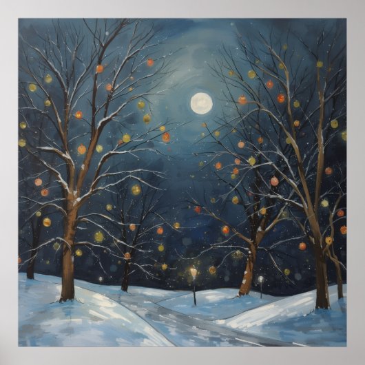 Winter Maanverlichte Bomen Lichten Poster (Voorkant)