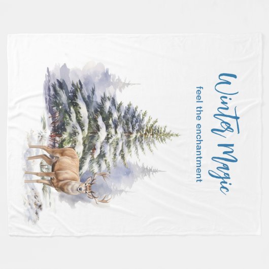Winter Magic Forest Deer Fleece Blanket (Voorkant (Horizontaal))