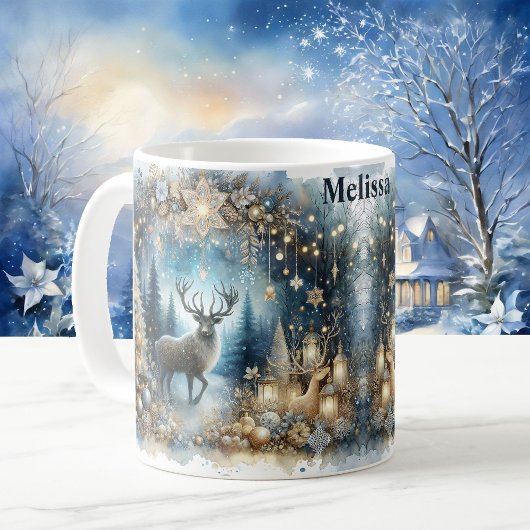 Winter Magic Naam toevoegen Buck Deer Kerstcadeau Koffiemok
