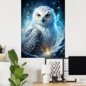 Winter Magic Snowy Owl – Mystical Blue Forest Poster (Thuiskantoor)