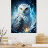 Winter Magic Snowy Owl – Mystical Blue Forest Poster (Keuken)
