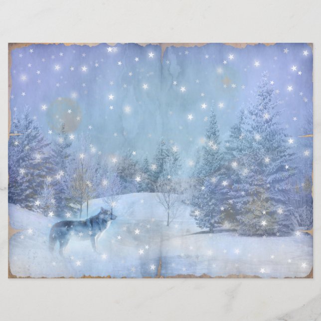 Winter Magic Wolf Scrapbook Page Paper, betoverend (Voorkant)