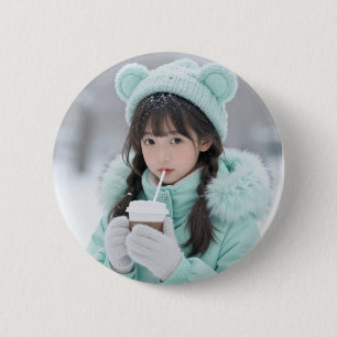 Winter Magie: Mooie Mint Meisje Anime Knop Ronde Button 5,7 Cm