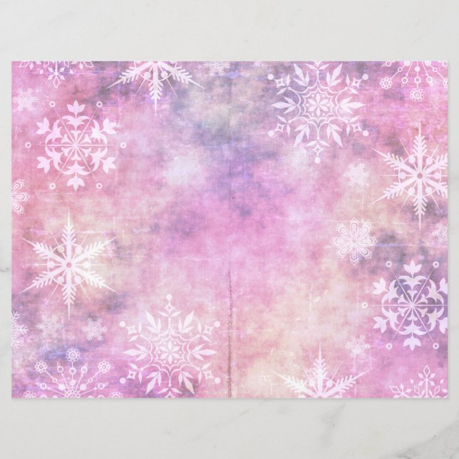 Winter Magische Roze Sneeuw Scrapbook Page Paper | (Voorkant)