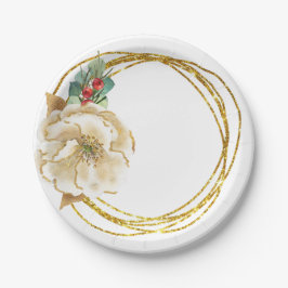 Winter Magnolia met Gold Glitter Wreath Papieren Bordje
