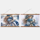 Winter Maiden in het blauwe besneeuwde platteland Hangend Wandkleed (Dubbel)