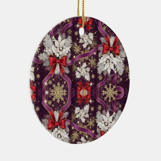 Winter Majesty — Gold Snowflakes & Scarlet Ribbons Keramisch Ornament (Rechts)