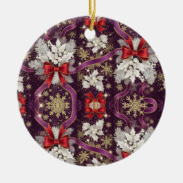 Winter Majesty — Gold Snowflakes & Scarlet Ribbons Keramisch Ornament