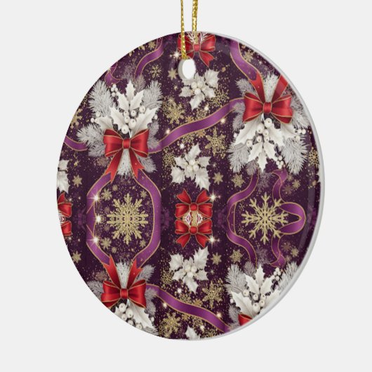 Winter Majesty — Gold Snowflakes & Scarlet Ribbons Keramisch Ornament (Links)